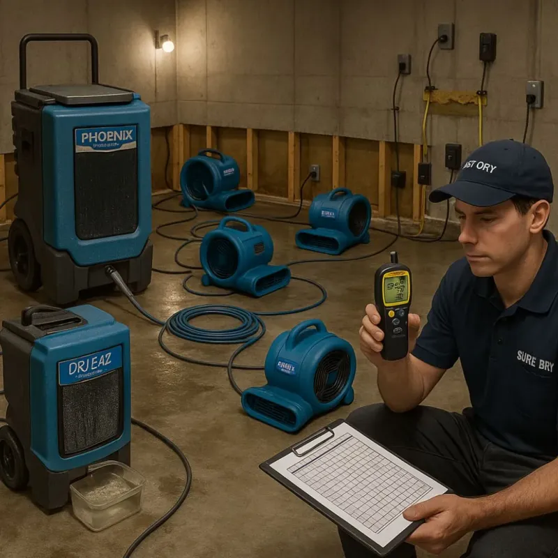 Structural Drying and Dehumidification process in Clive, IA